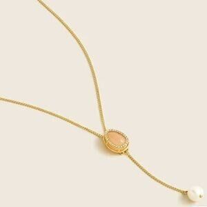 J. Crew Baldwin Pave Pearl Drop Necklace Semi Precious Stone Lariat NWOT